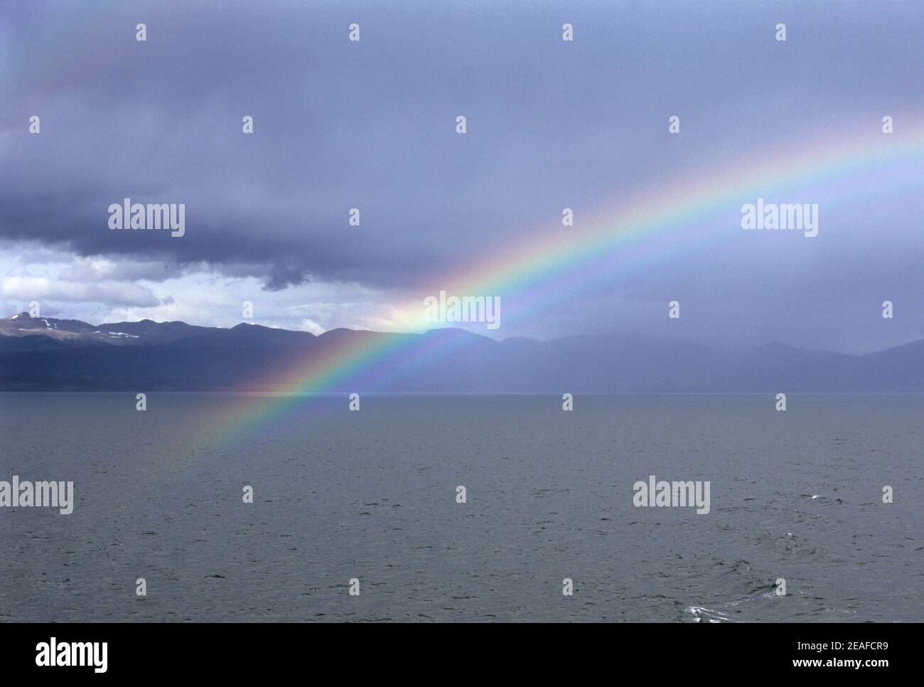 Spectacular double rainbow over the Beagle Channel, Argentina Stock Photo