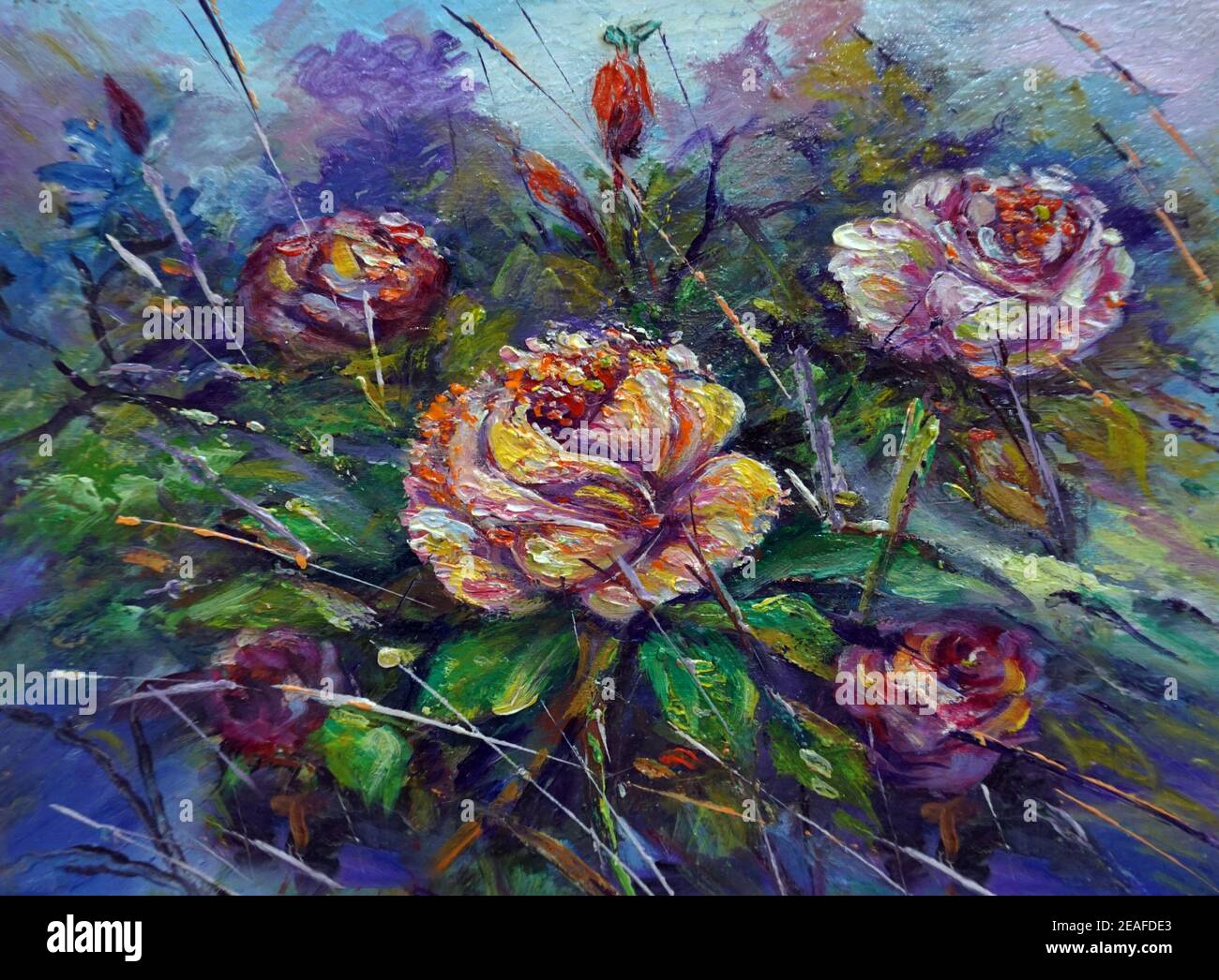 Art painting Abstract Oil rose Flower Nature Imagination from thailand ...