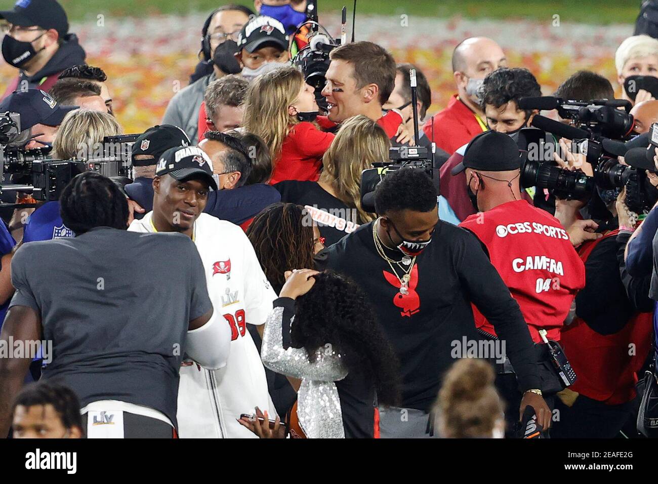 Tampa Bay Buccaneers quarterback Tom Brady and his son Benjamin ride his  boat during a celebration of their Super Bowl 55 victory over the Kansas  City Chiefs with a boat parade, Wednesday