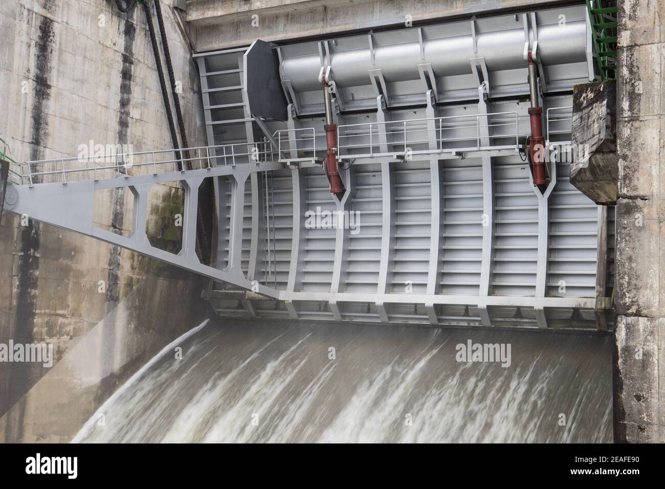 Closeup of a dam discharge during the flood period February 2021