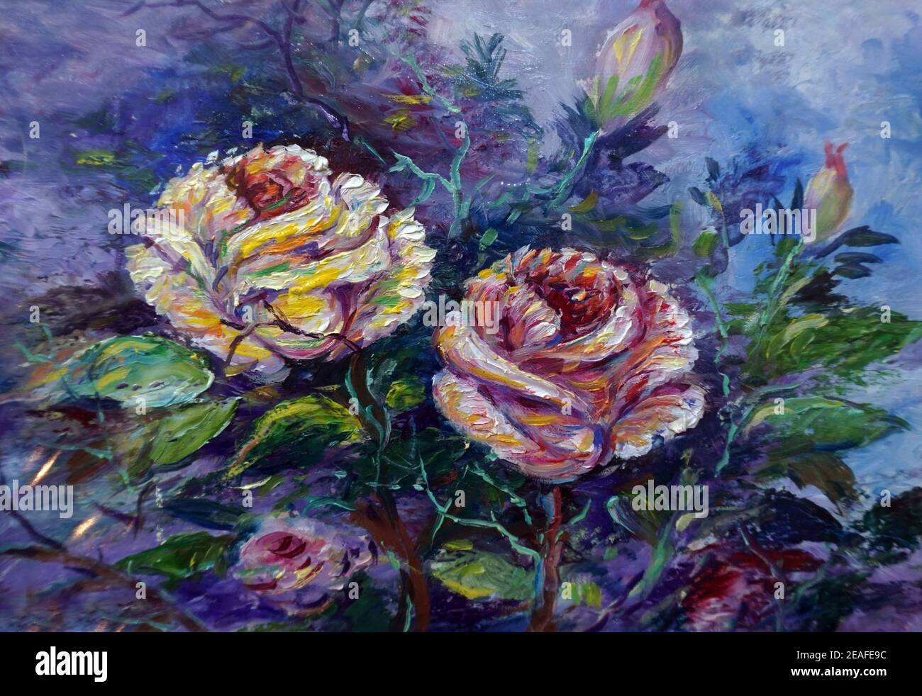 Art painting Abstract Oil rose Flower Nature Imagination from thailand Stock Photo