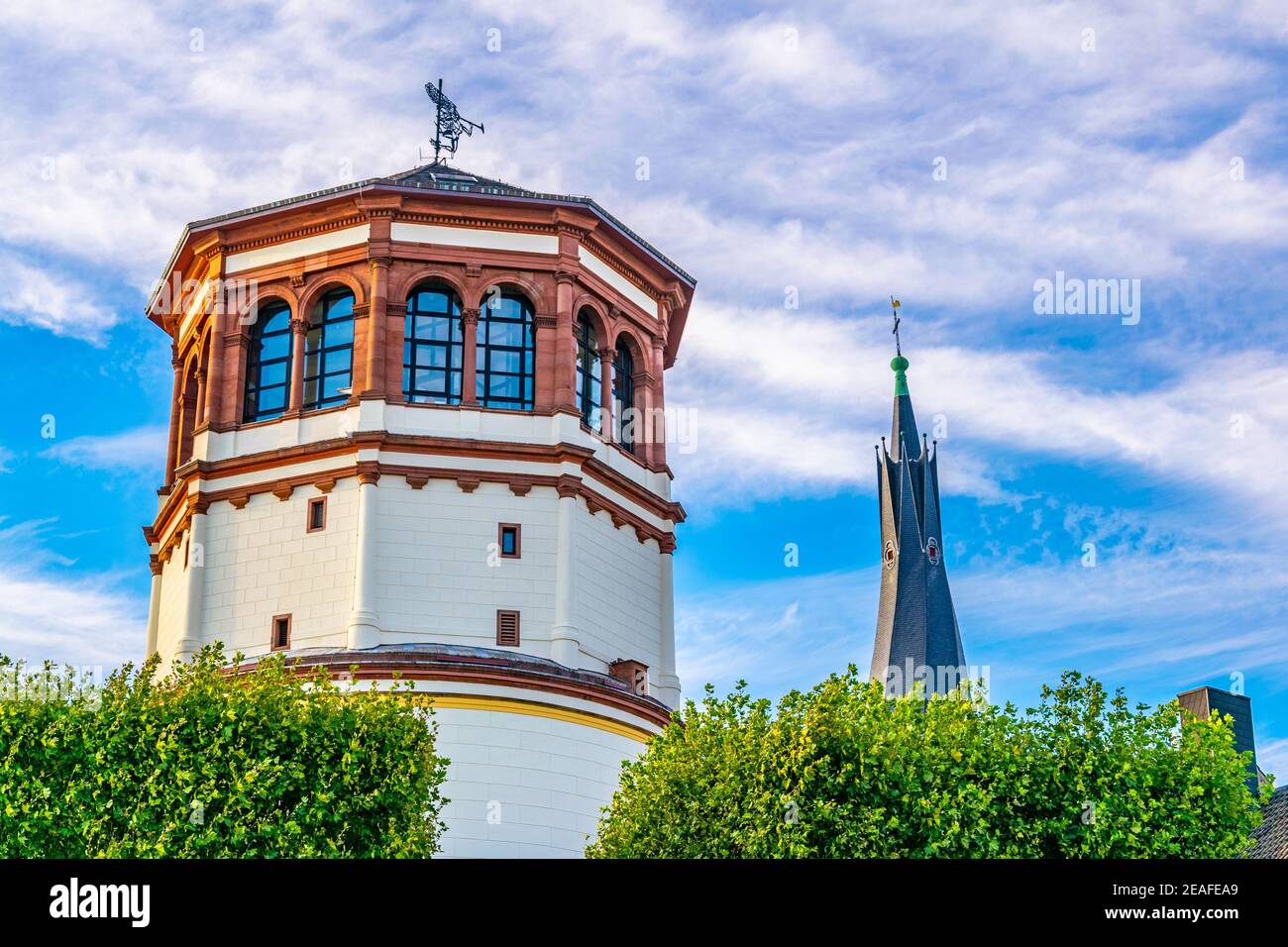 Schifffahrt museum and Saint Lambertus church in Dusseldorf, Germany Stock Photo