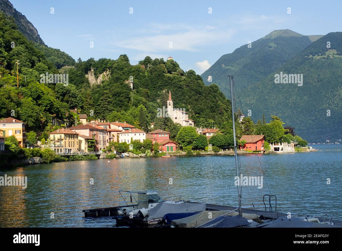 Cima di Porlezza, Italy: Panorama of the town at the lake edge Stock ...