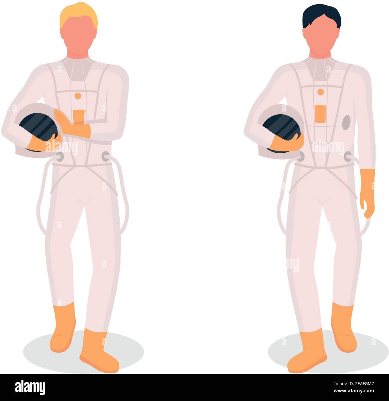 Astronauts flat color vector faceless character set Stock Vector