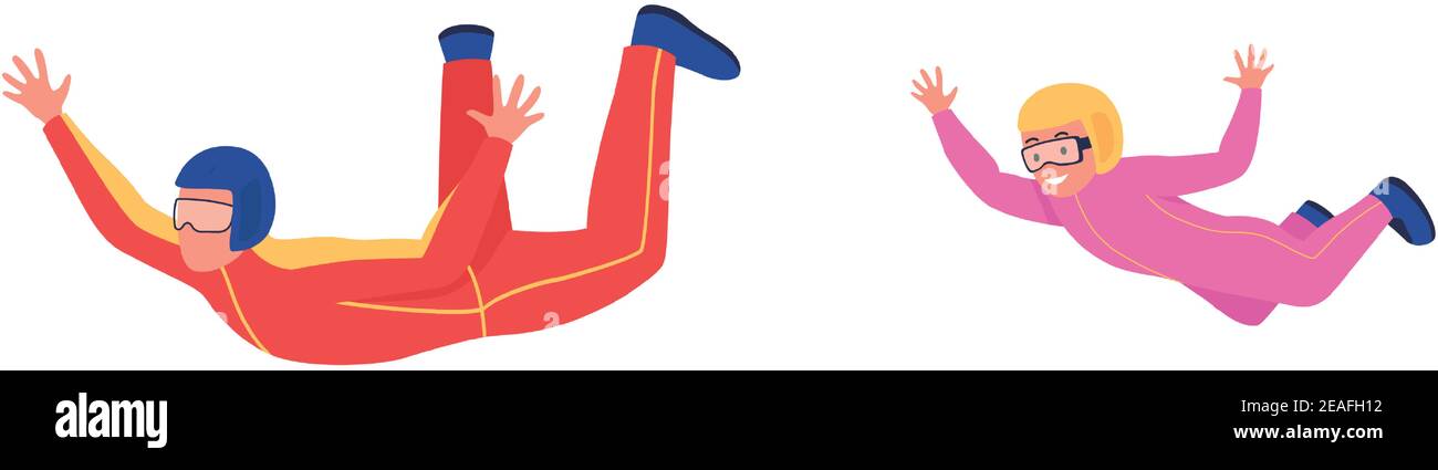 Skydiving activity flat color vector faceless character set Stock Vector