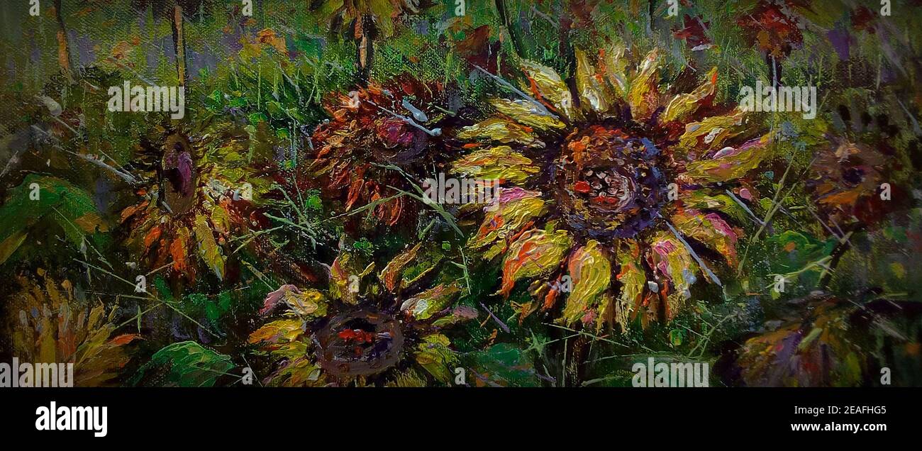 Art oil painting  sun flower , abstract , design , background from thailand Stock Photo