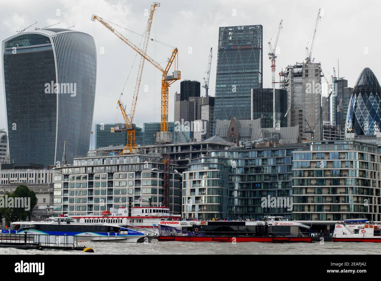 City of London skyline with the Walkie Talkie, the Gherkin the Nat West Tower from the River Thames, London, UK Stock Photo