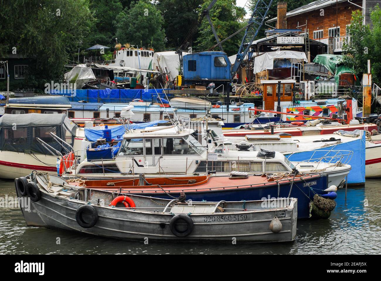 Eel Pie Boatyard, Eel Pie Island, River Thames, Twickenham, Richmond upon Thames, Middlesex, London Stock Photo
