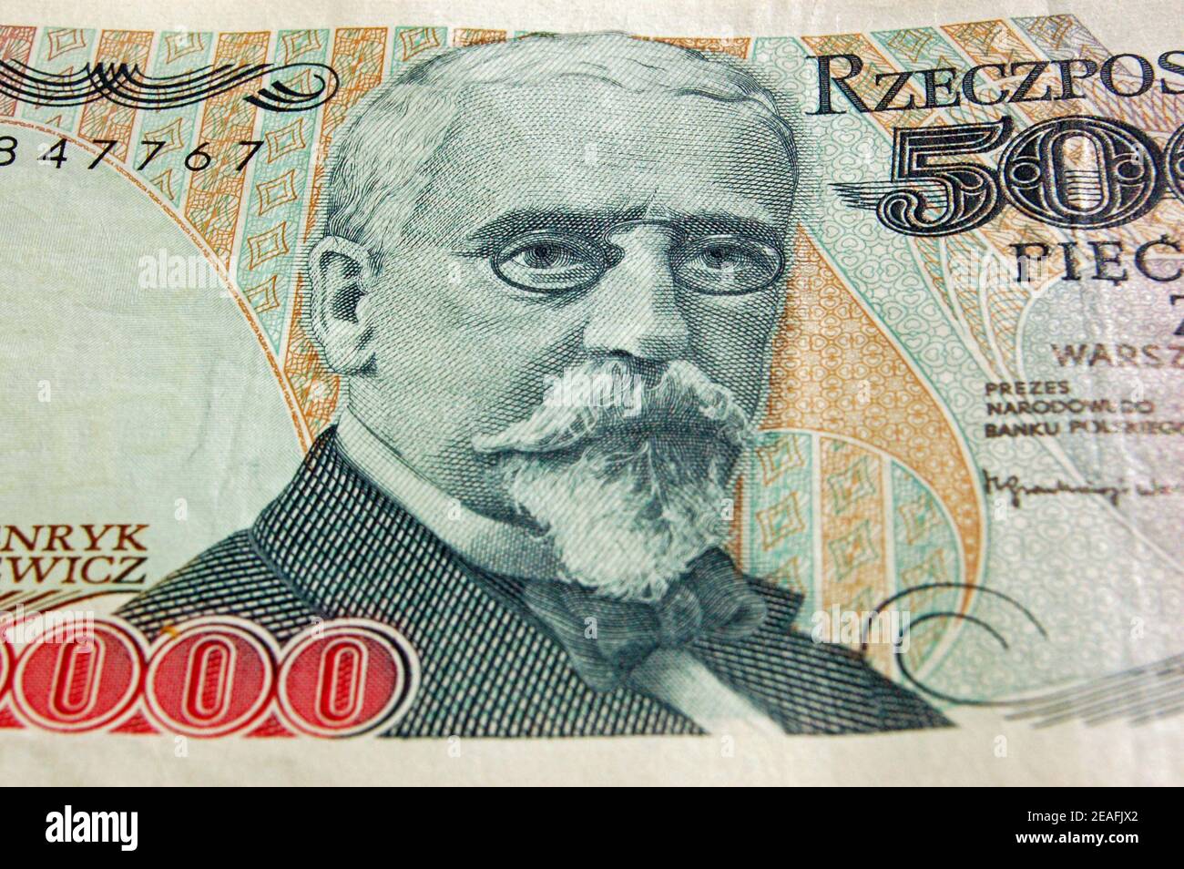 A banknote from Poland showing the Nobel Prize winning novelist and