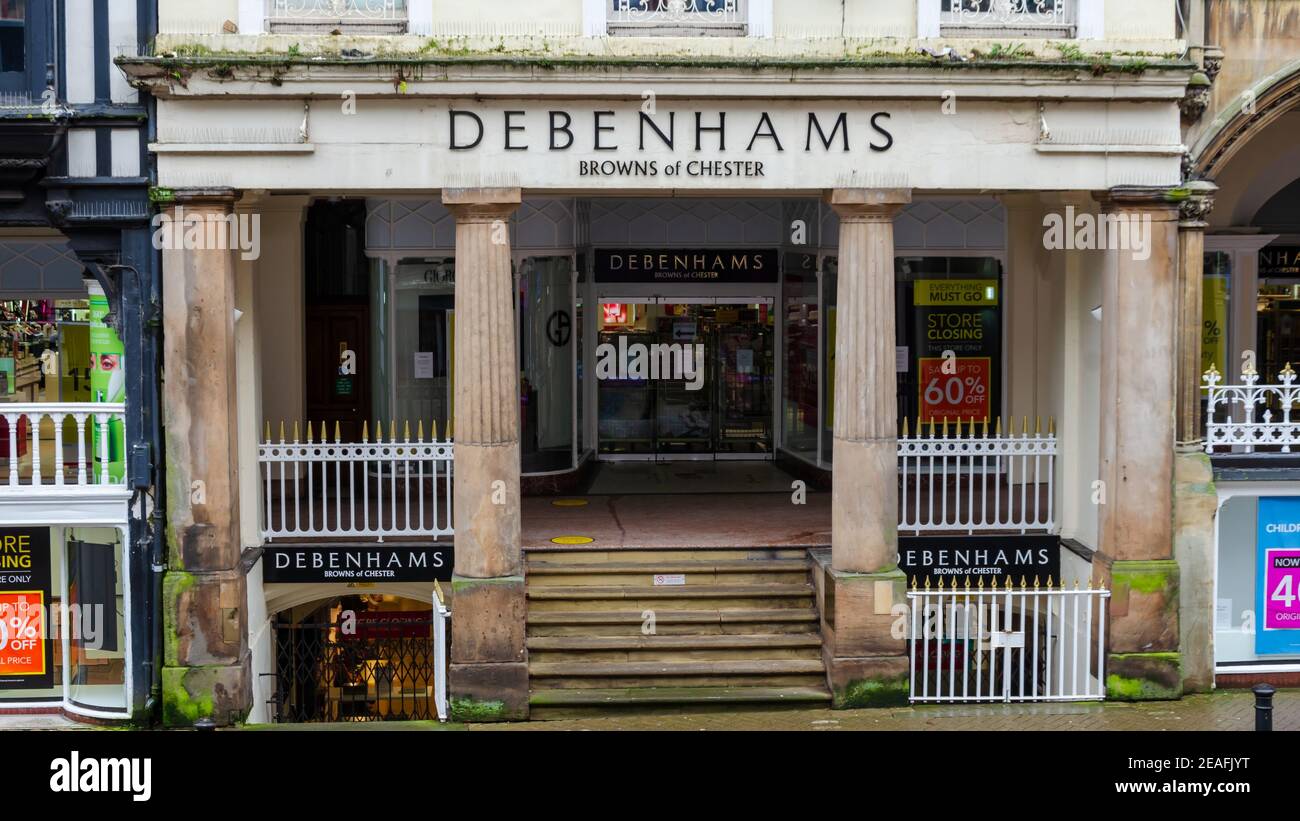 Chester; UK Jan 29, 2021 The Debenhams department store on Eastgate