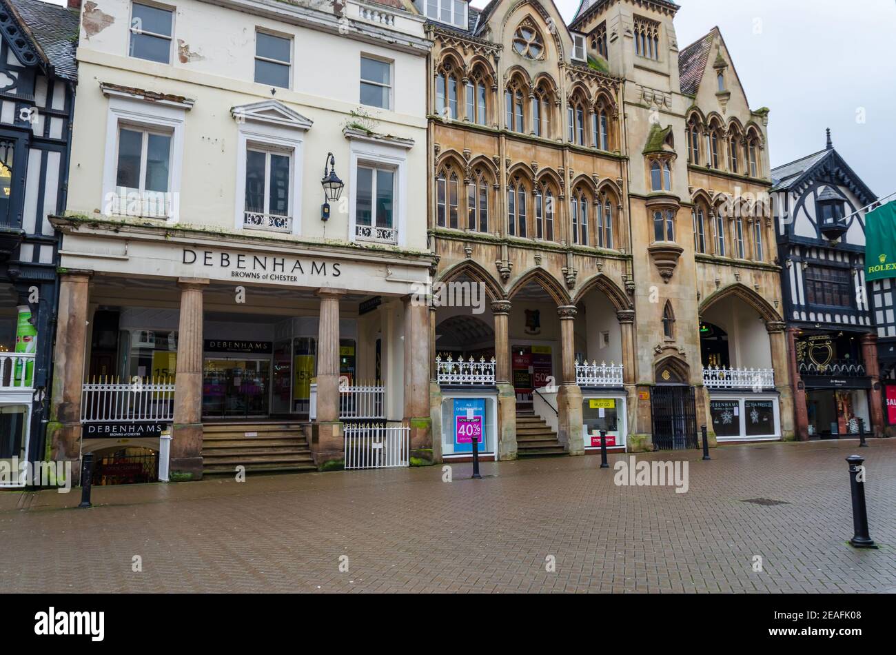 Chester; UK Jan 29, 2021 The Debenhams department store on Eastgate