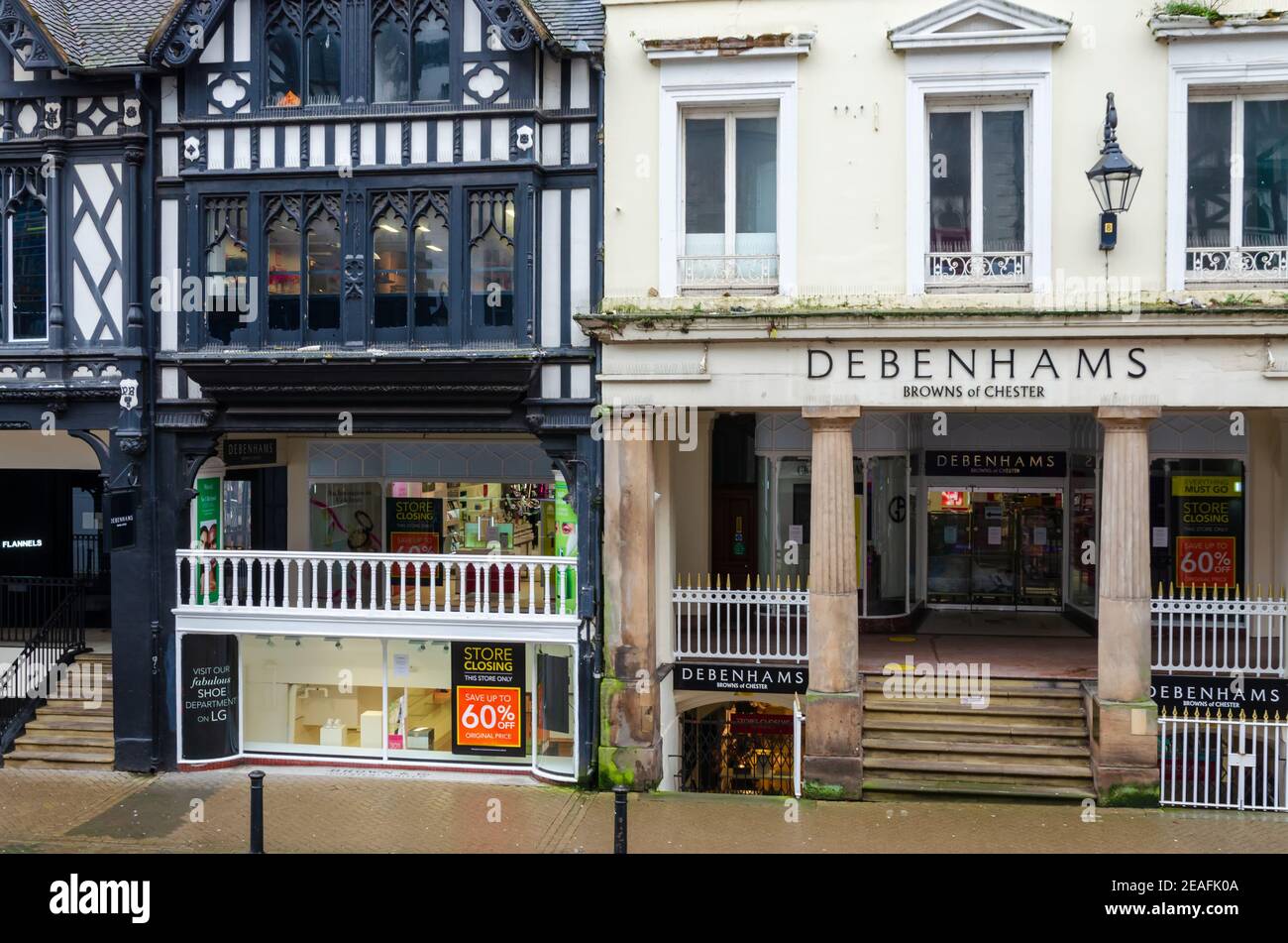 Chester; UK Jan 29, 2021 The Debenhams department store on Eastgate