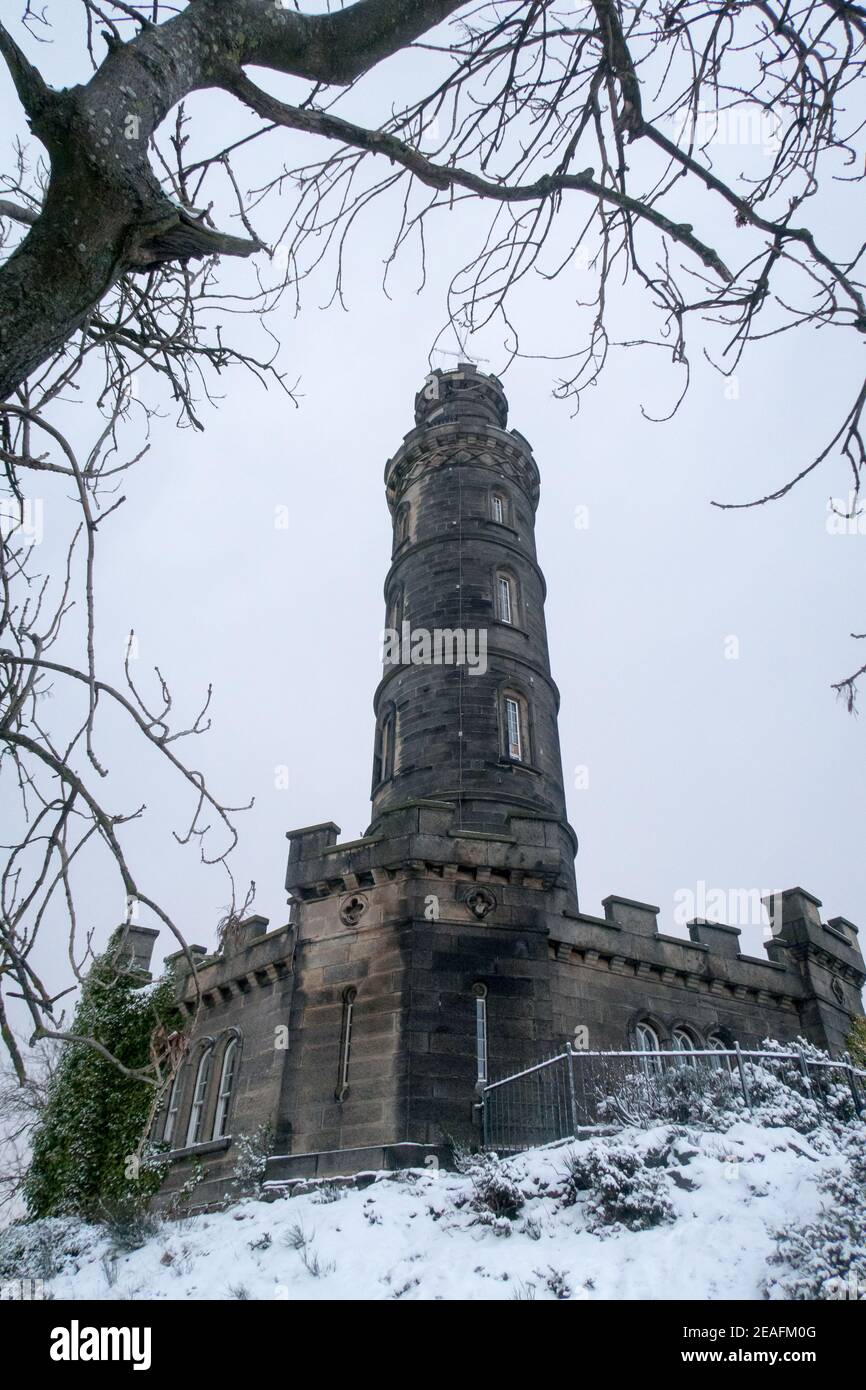 A view of the Nelson Monument on Calton Hill in Edinburgh, UK Stock Photo