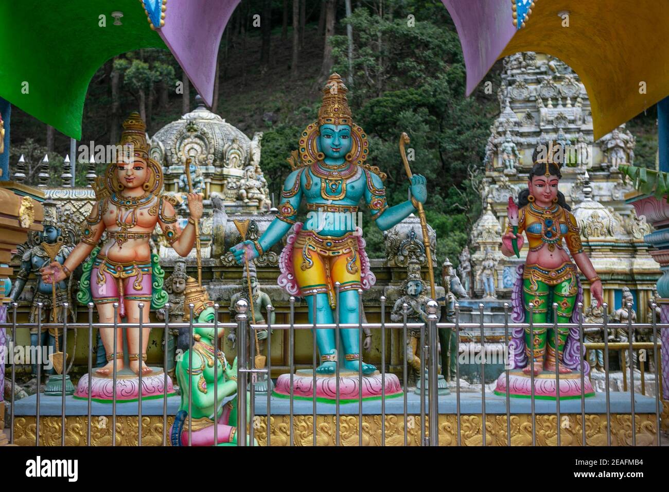 The statue of Hindu God Rama with his wife and Hanuman in Sri Lanka. Stock Photo