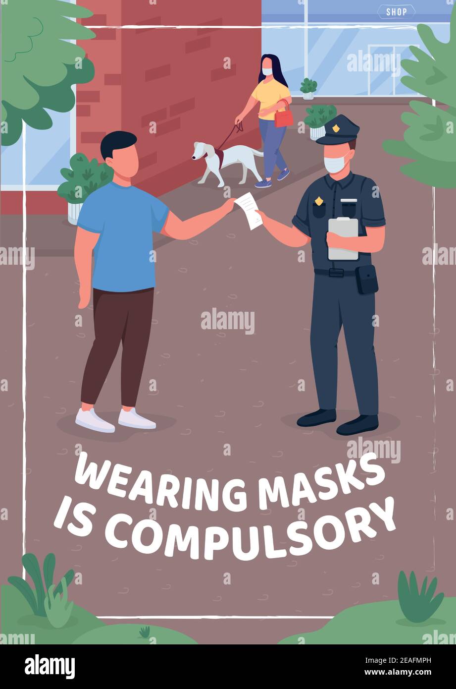 Wearing masks is compulsory poster flat vector template Stock Vector