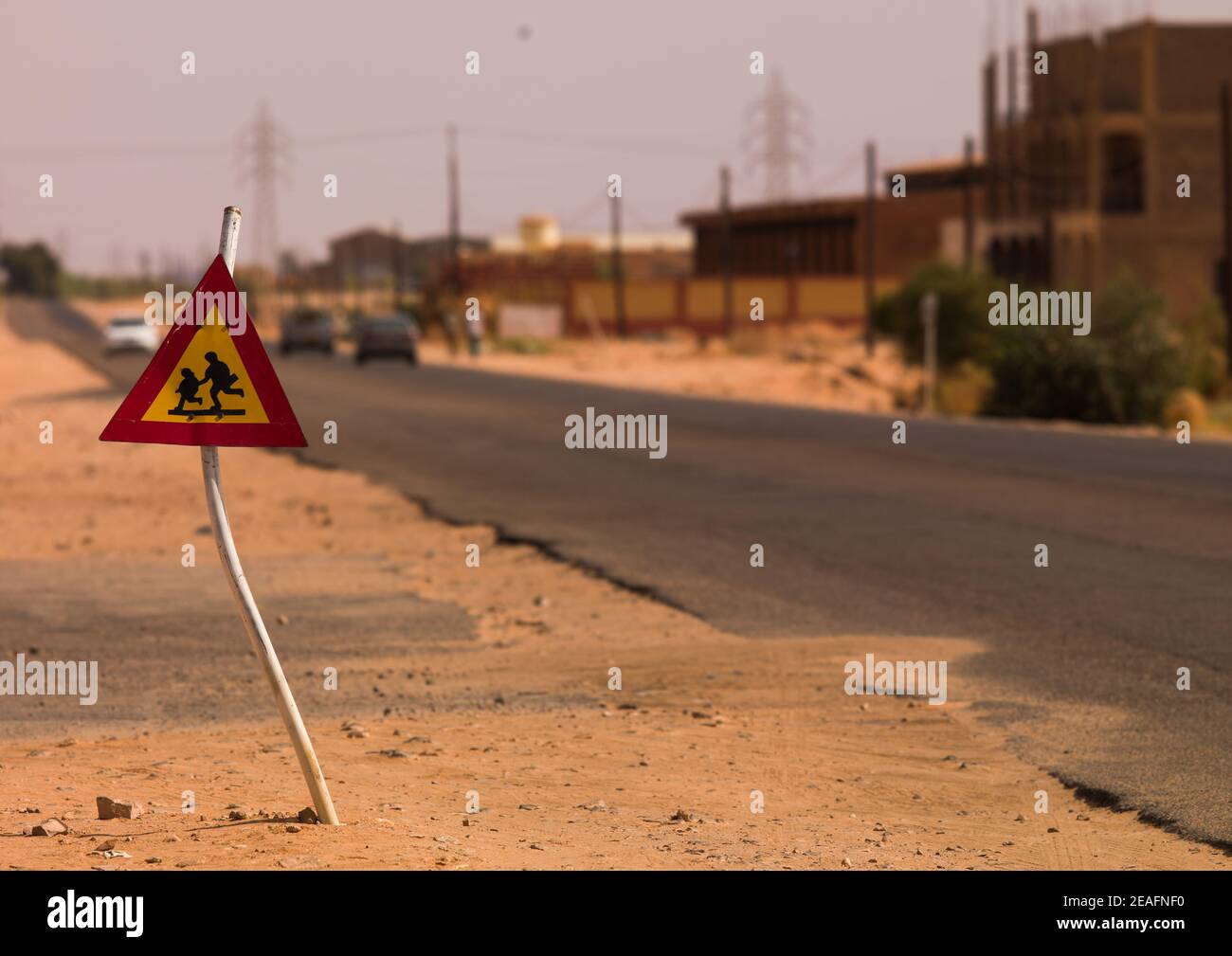 School roadsign, Fezzan, Germa, Libya Stock Photo