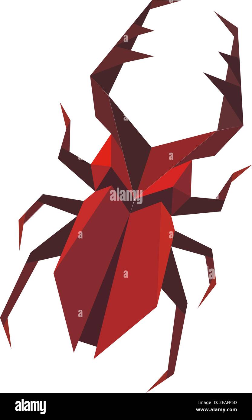 Cartoon illustration of a symmetrical stylized staghorn beetle viewed from above on white Stock Vector