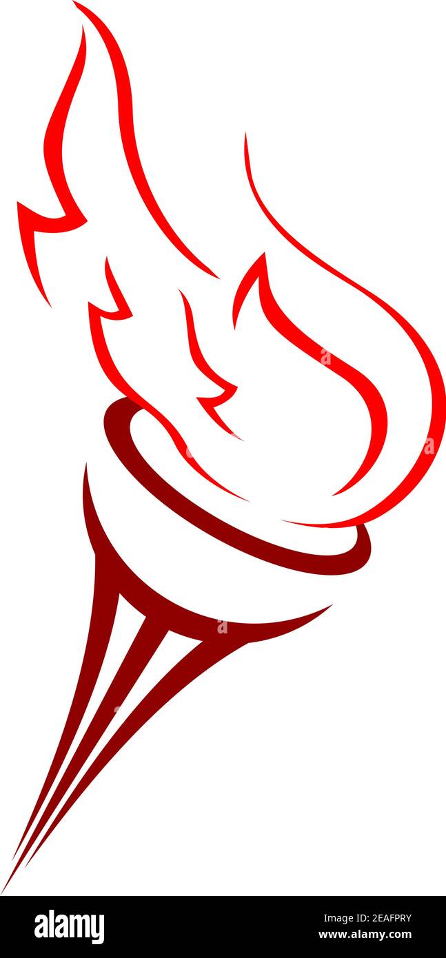 Cartoon illustration of an Olympic torch with a burning flame blowing