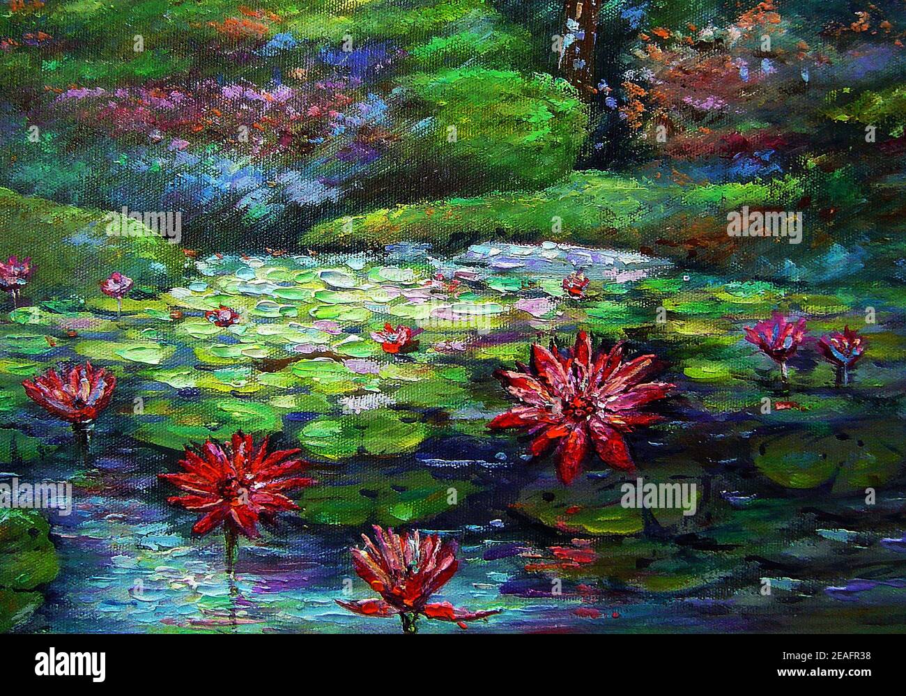 Art oil painting , lotus , flower , abstract , design , background from thailand , Water Lilly Stock Photo
