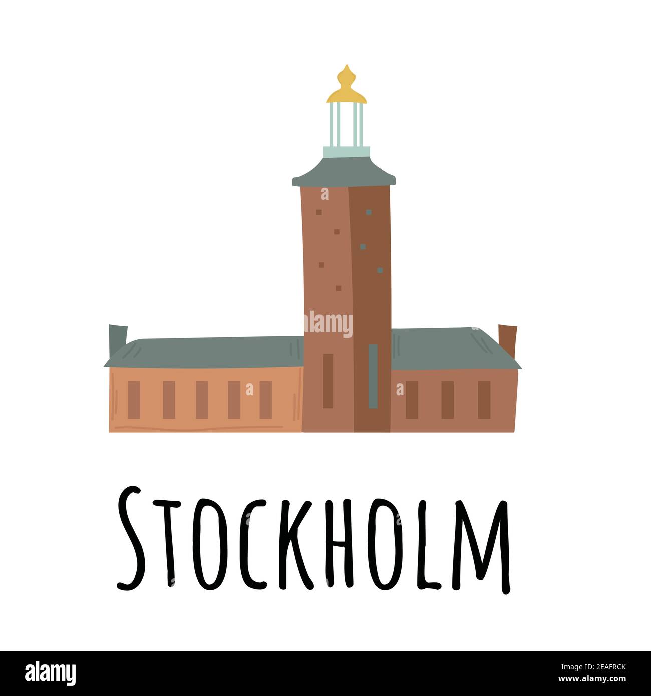 City Hall castle in the Old Town Gamla Stan in Stockholm, Sweden. Hand drawn vector illustration Stock Vector