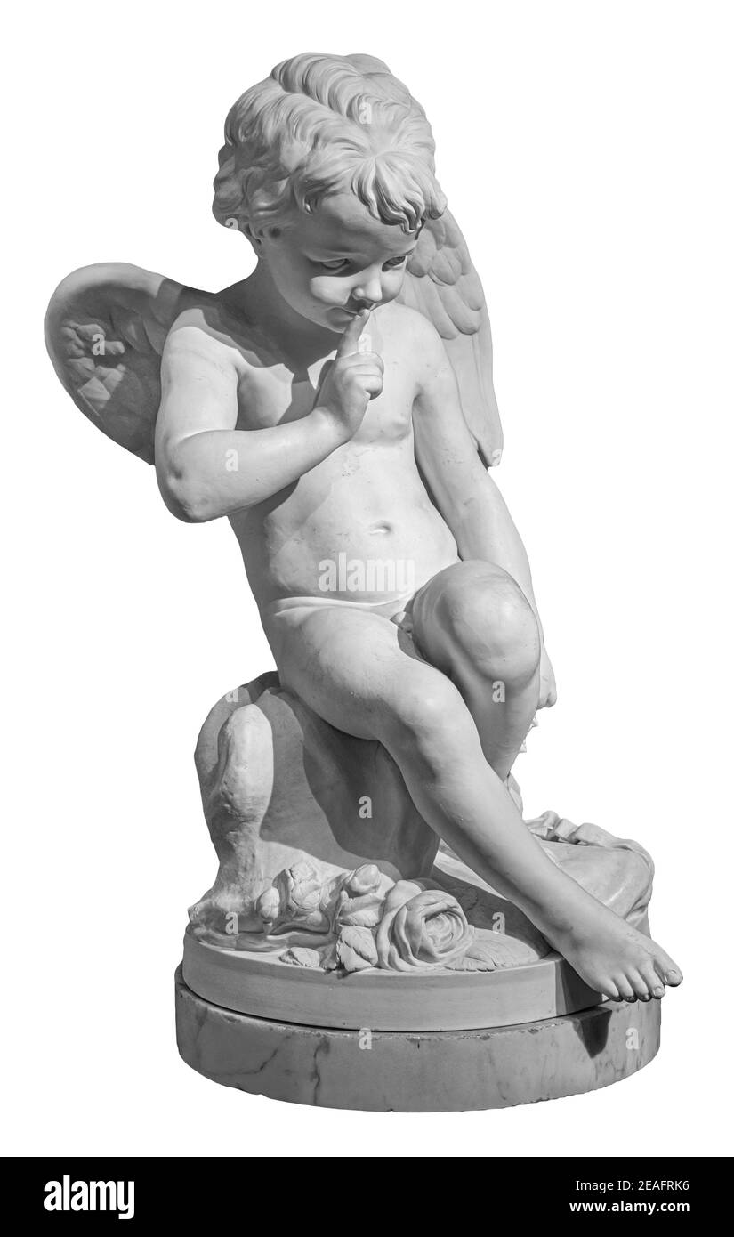 White angel figurine isolated on white background. Cupid sculpture. Stone  statue of young cherub Stock Photo - Alamy