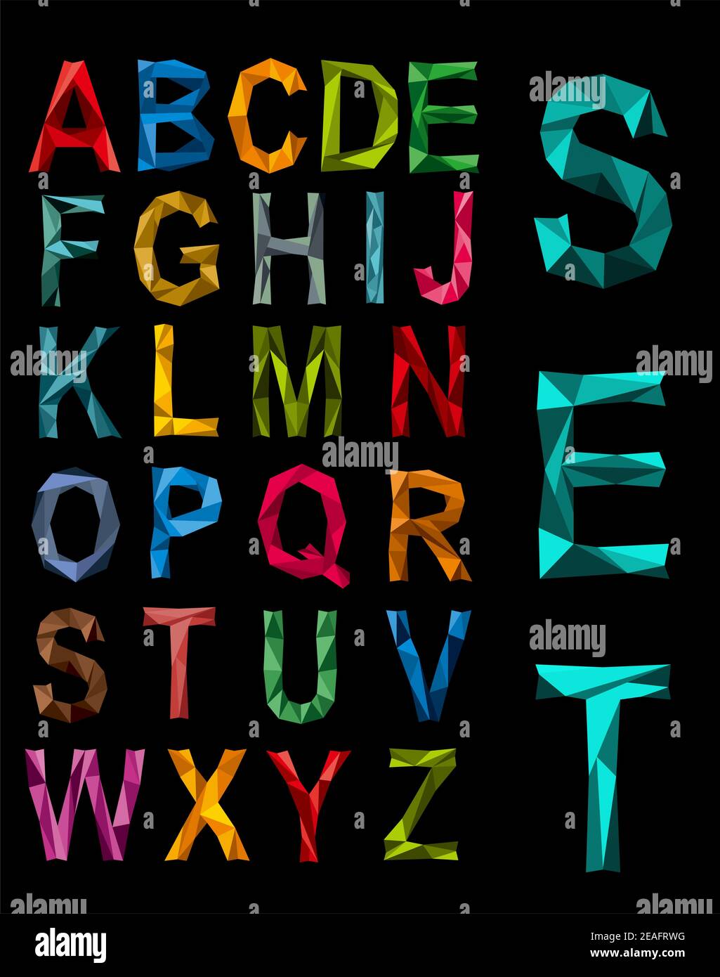 Faceted complete origami alphabet set in the colours of the rainbow in ...