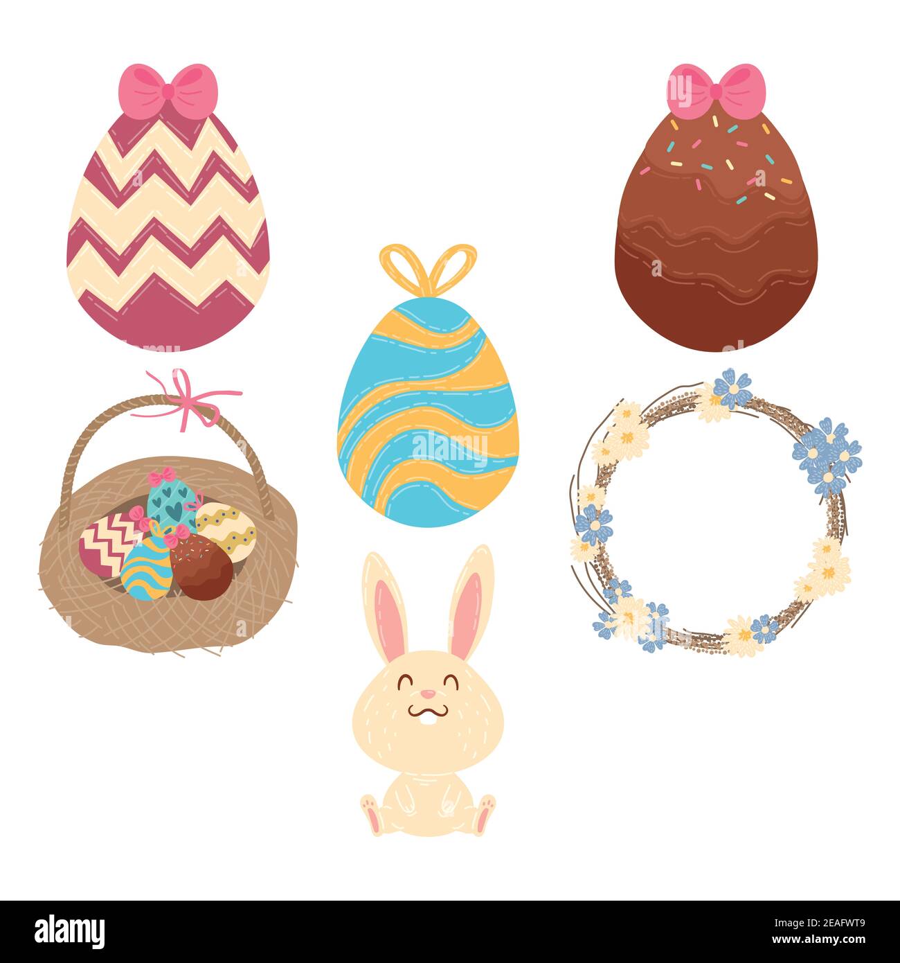 happy easter celebration card with eggs painted in basket and cute ...