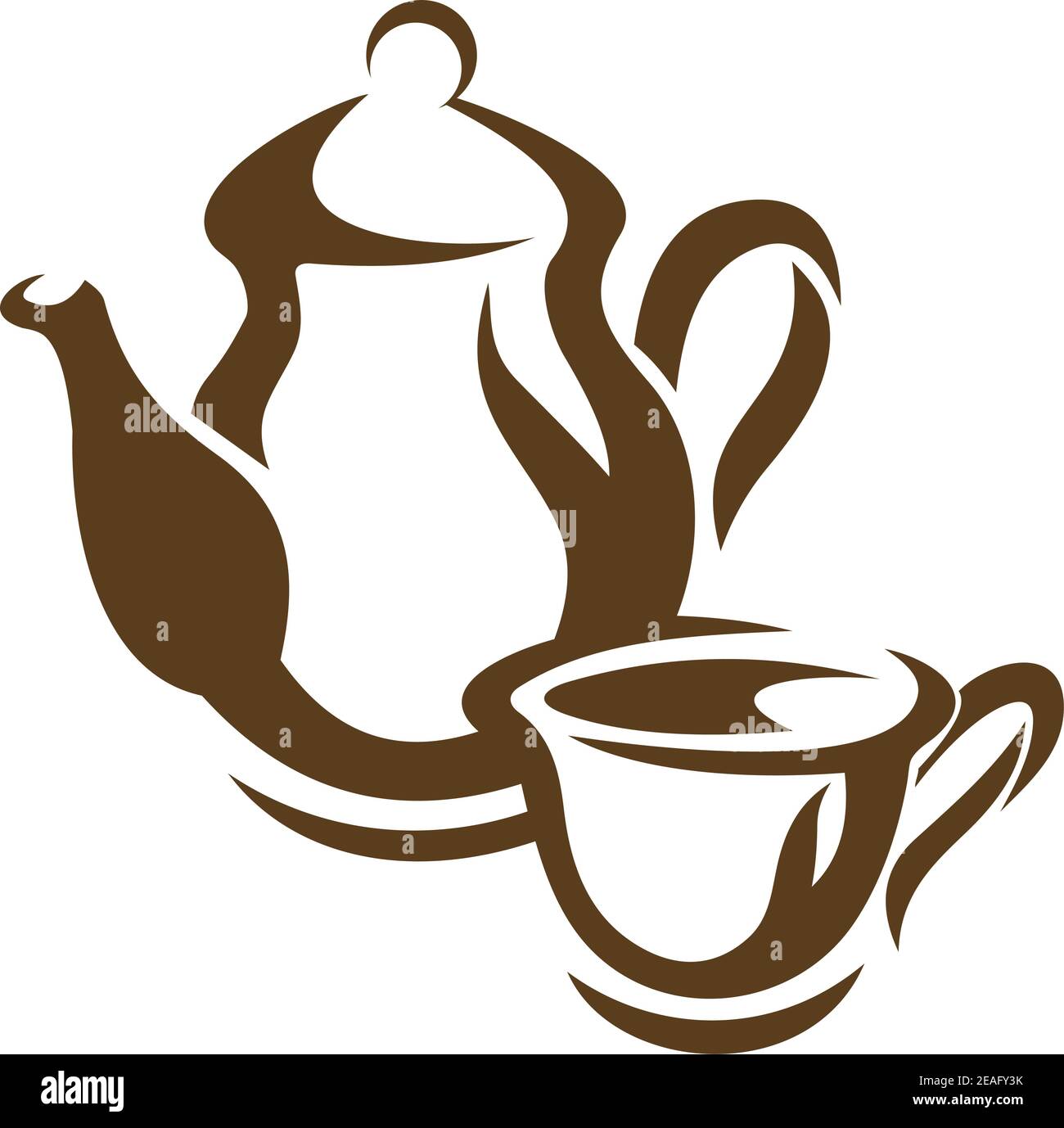 Vector doodle sketch of a teapot and teacup or coffee pot and mug of