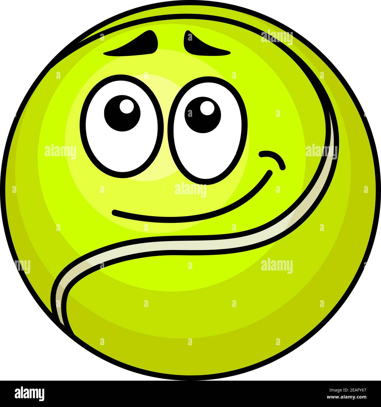 Vector illustration of a cute little fluorescent green cartoon tennis ball with a wry smile and raised eyebrows isolated on white Stock Vector