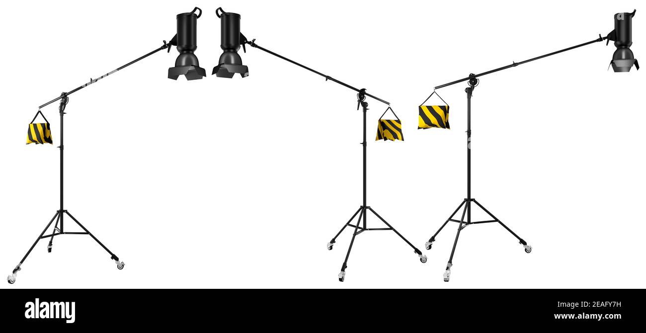 Photography high speed studio flash on boom with stand isolated on