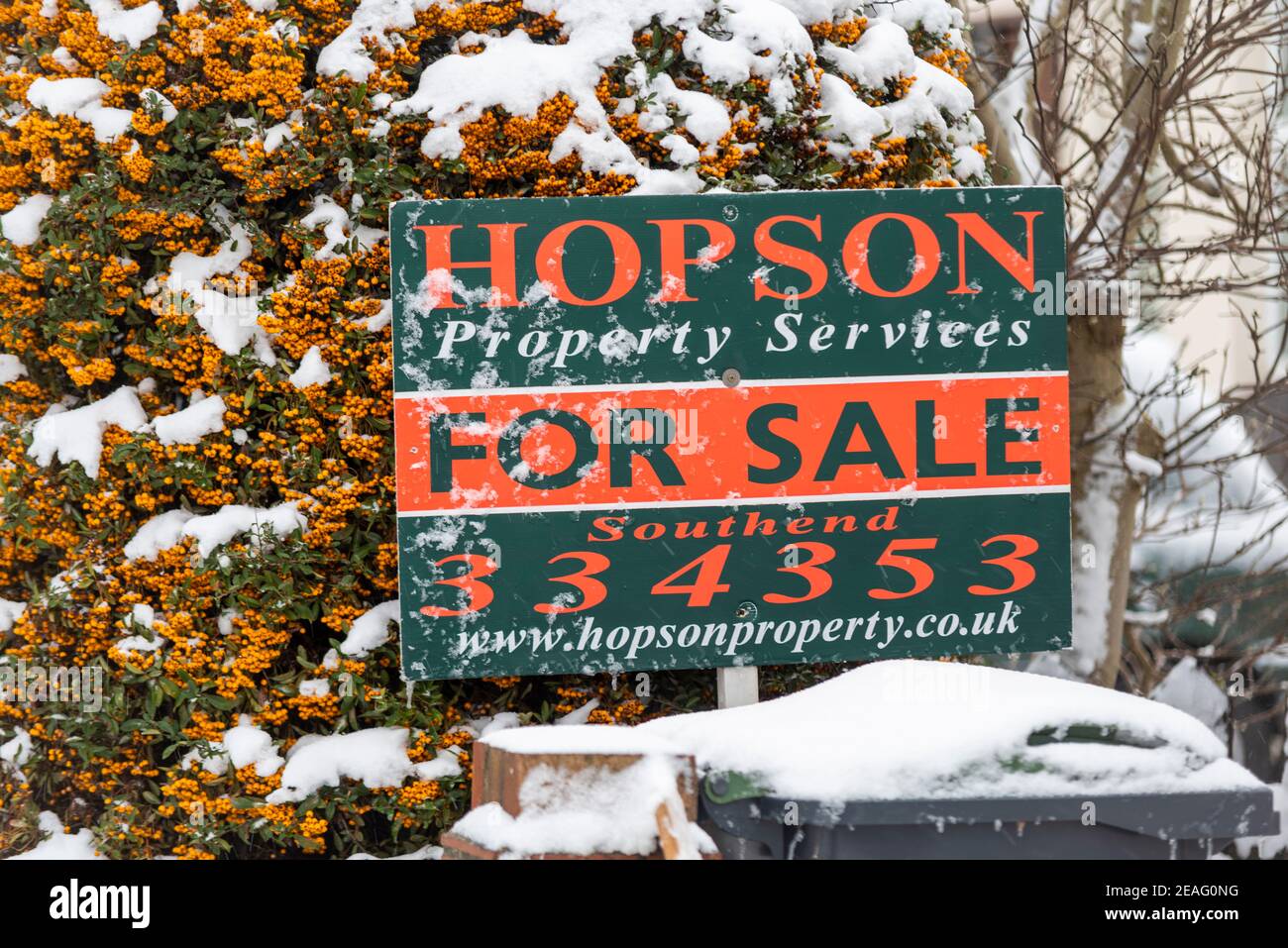 Frozen property market. Hopson Property Services for sale sign board in