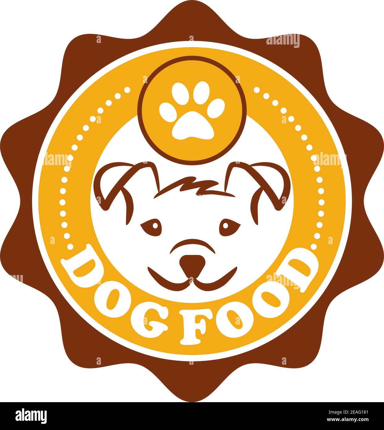 Circular design of a Dog Food Icon with a cute smiling puppy and a paw ...