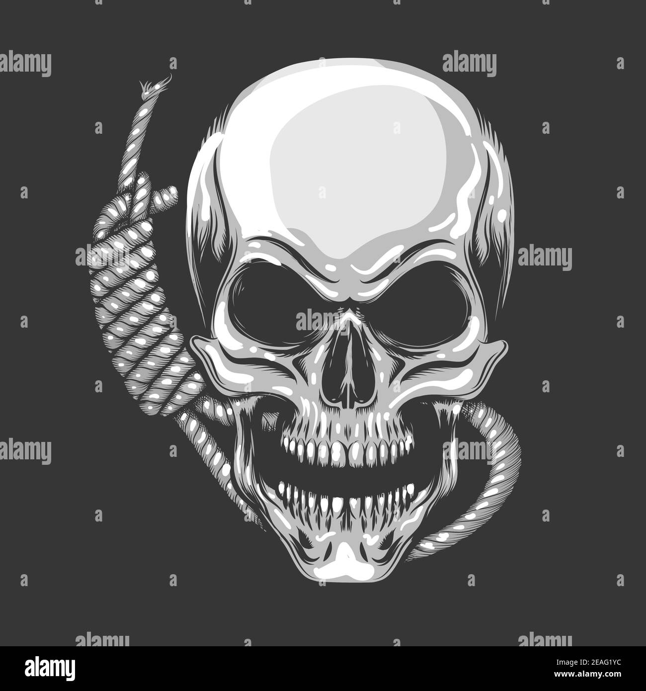 Skull and noose rope. End or execution Theme shirt design template. Vector illustration. Stock Vector