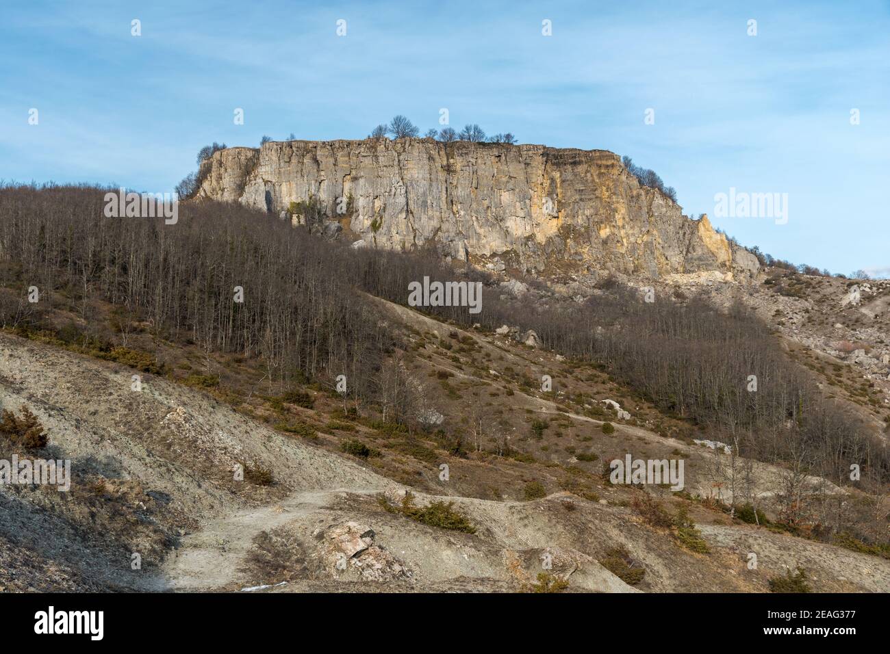 Mountain called Sasso Simone at the boundary of Tuscany, Emilia Romagna and Marche regions, during the winter Stock Photo