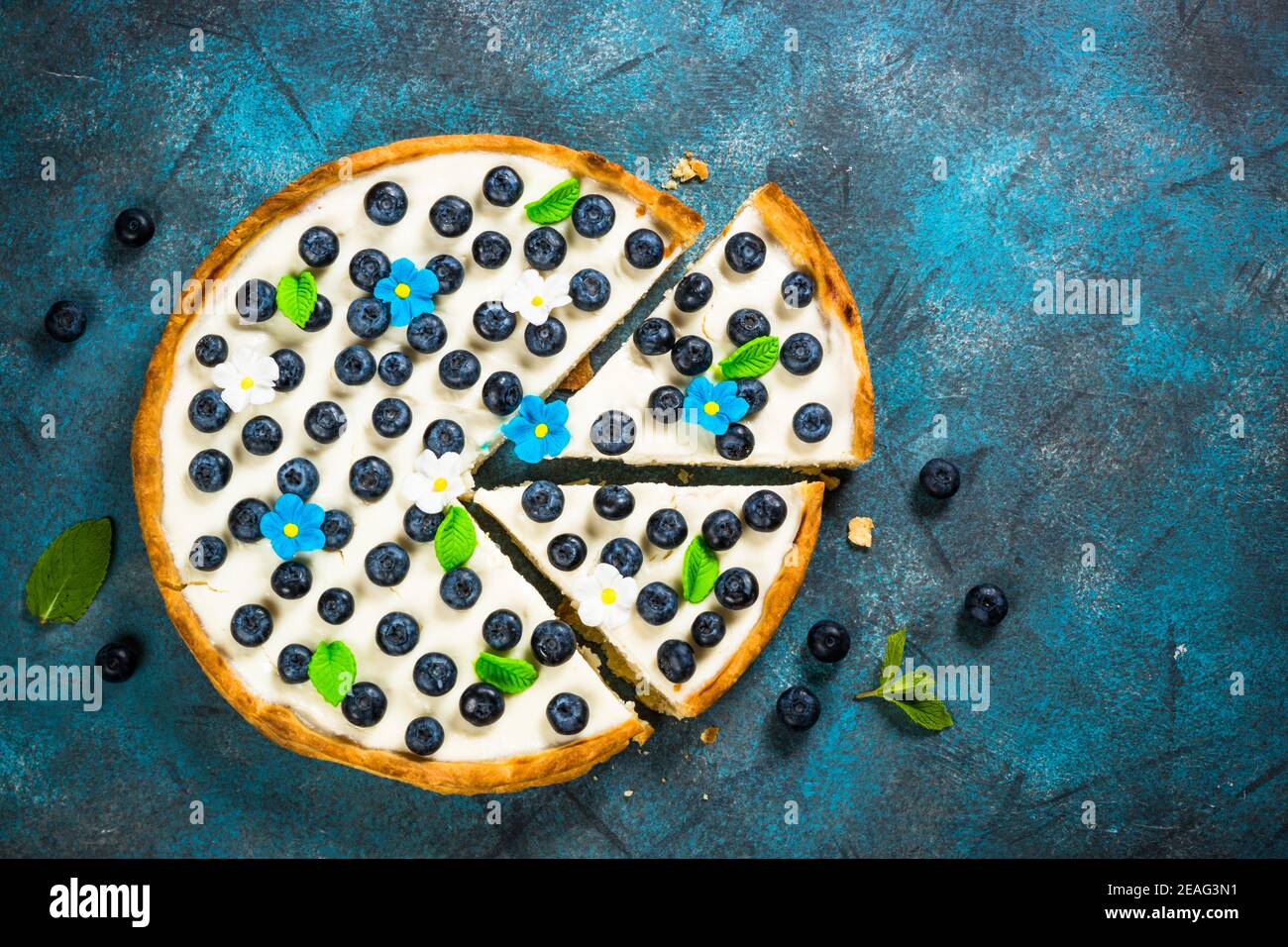 Blueberry cake tart with mascarpone Stock Photo - Alamy