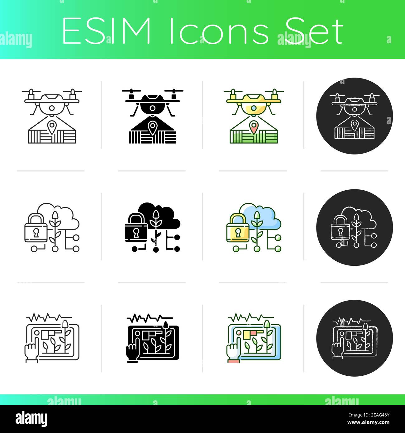 Estimating planting time icons set Stock Vector