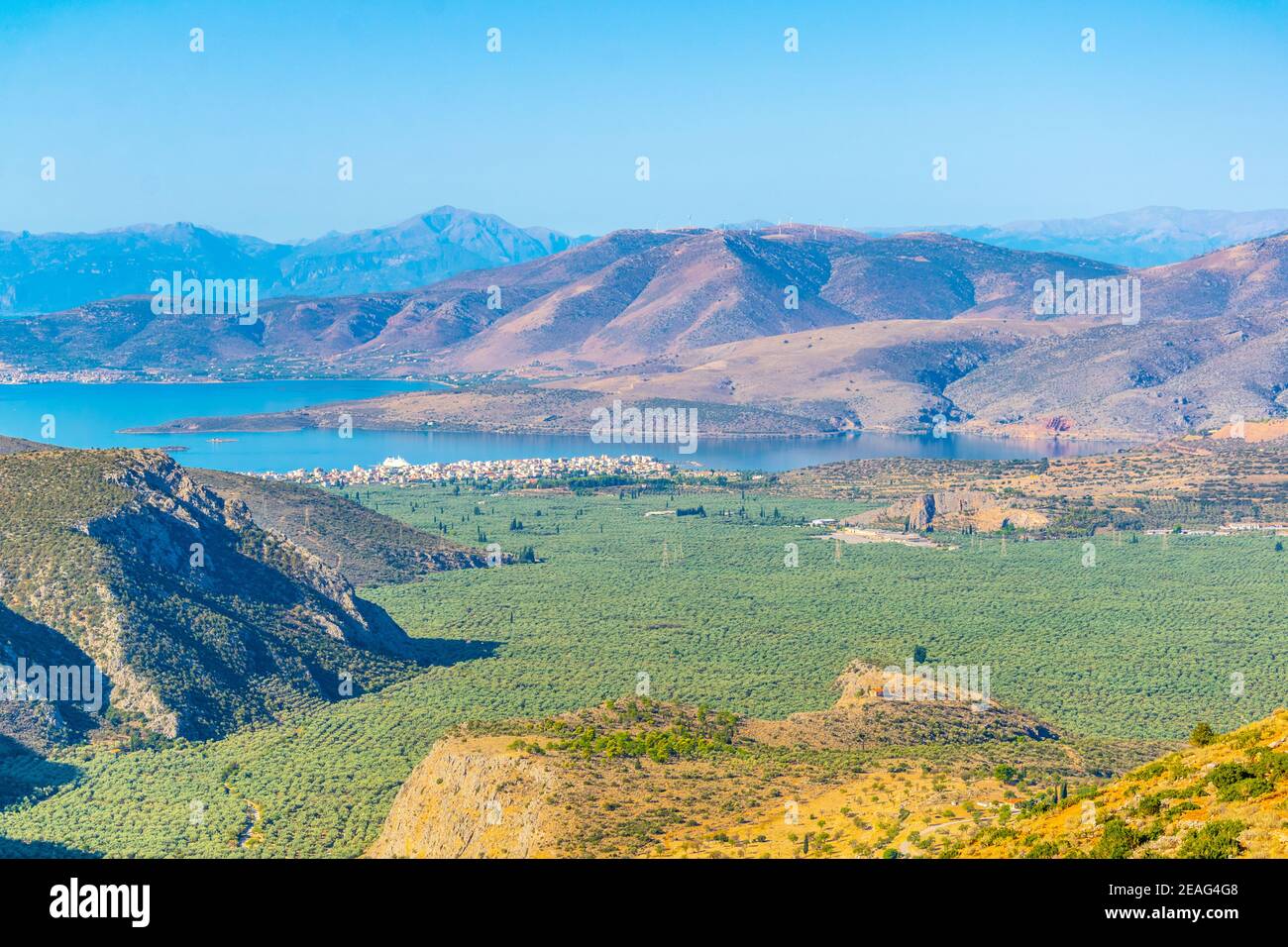 View over Itea town in Greece Stock Photo