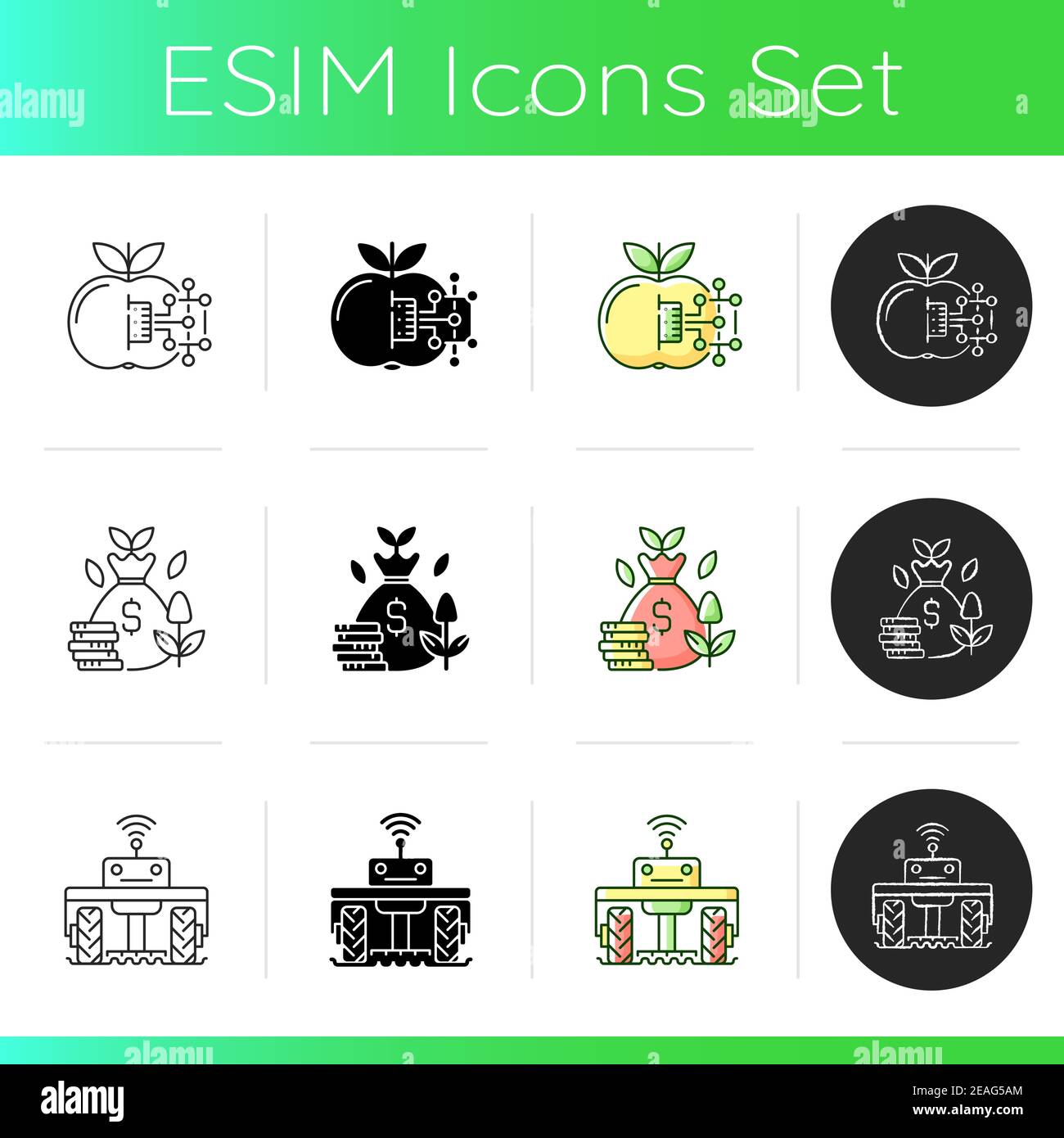 Smart farm system icons set Stock Vector