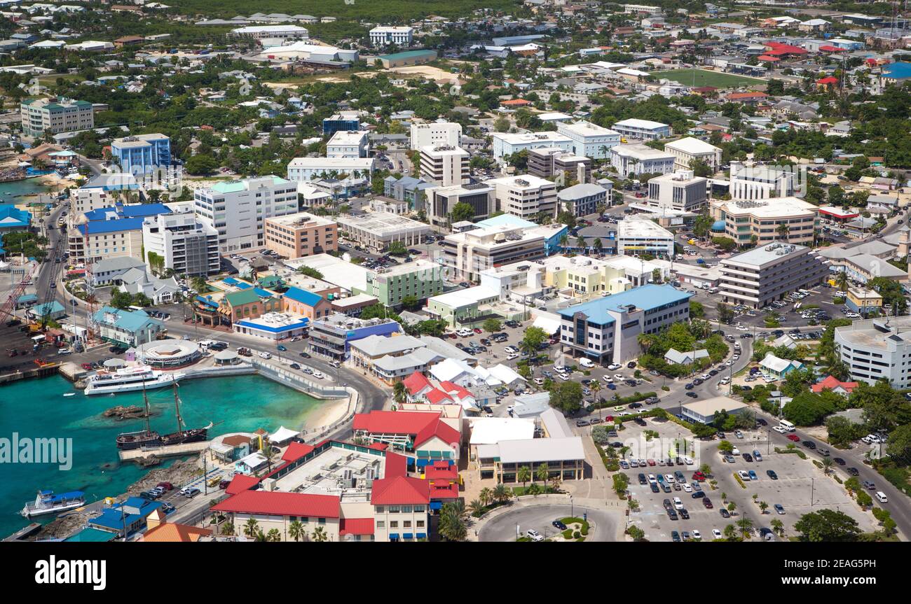 Stunning Aerial view of coastline of Captol downtown port & financial District, Town
