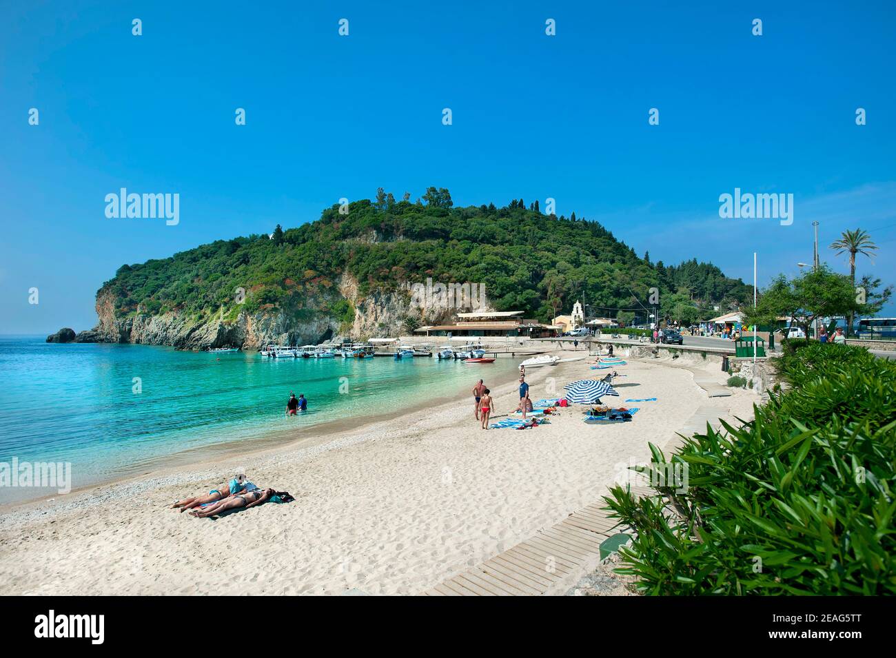 Agios Spyridon, Main sandy beach at Paleokastritsa, Corfu, Ionian ...