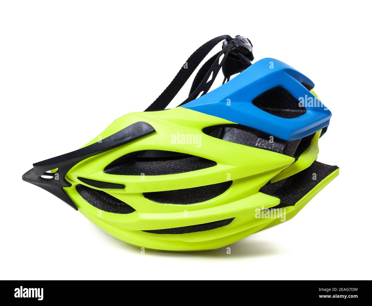 Multicolor bicycle helmet upside down isolated on white background Stock Photo