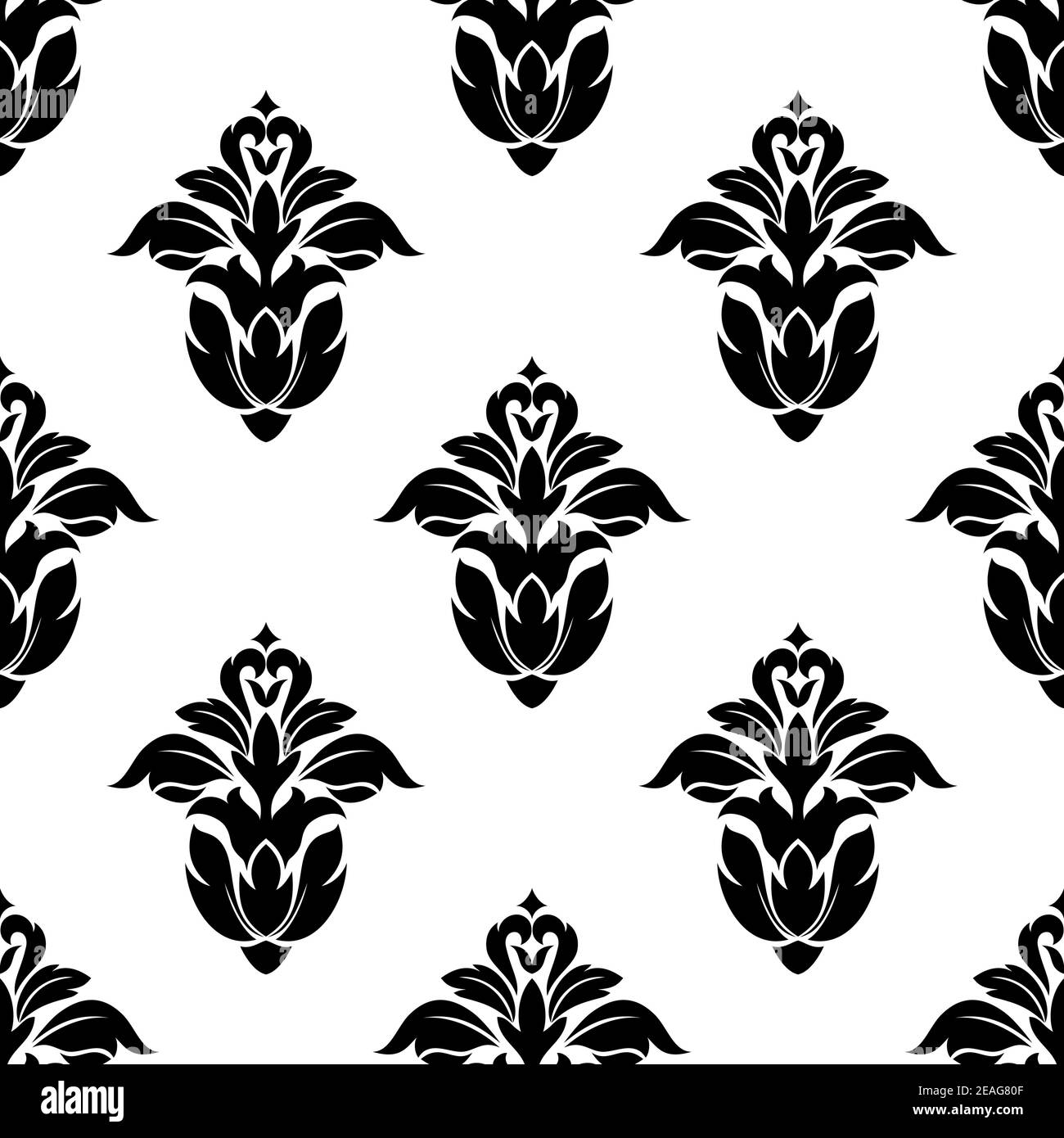 Seamless pattern of floral motifs in an arabesque pattern suitable for fabric or wallpaper