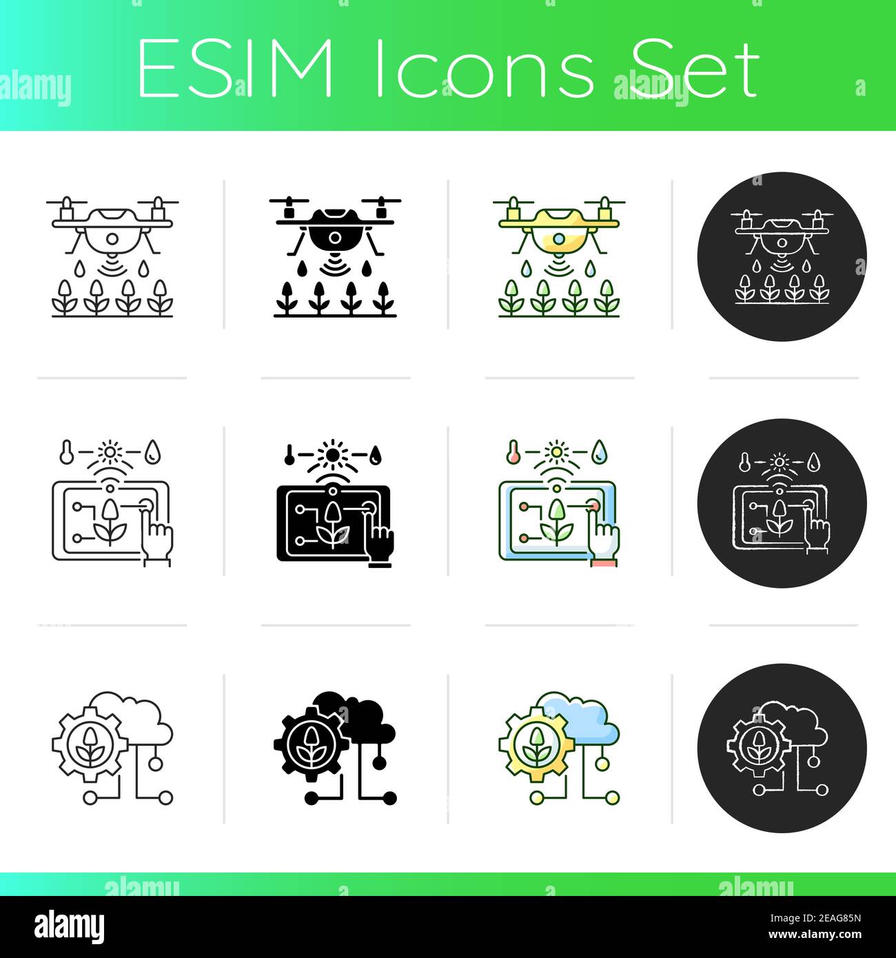 Smart agriculture icons set Stock Vector