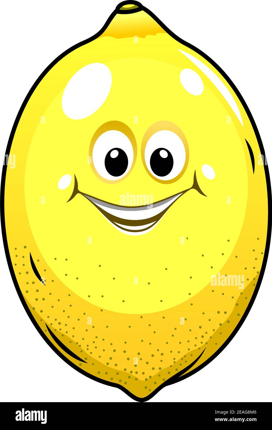 Ripe yellow little lemon with a happy grin isolated on white, cartoon ...