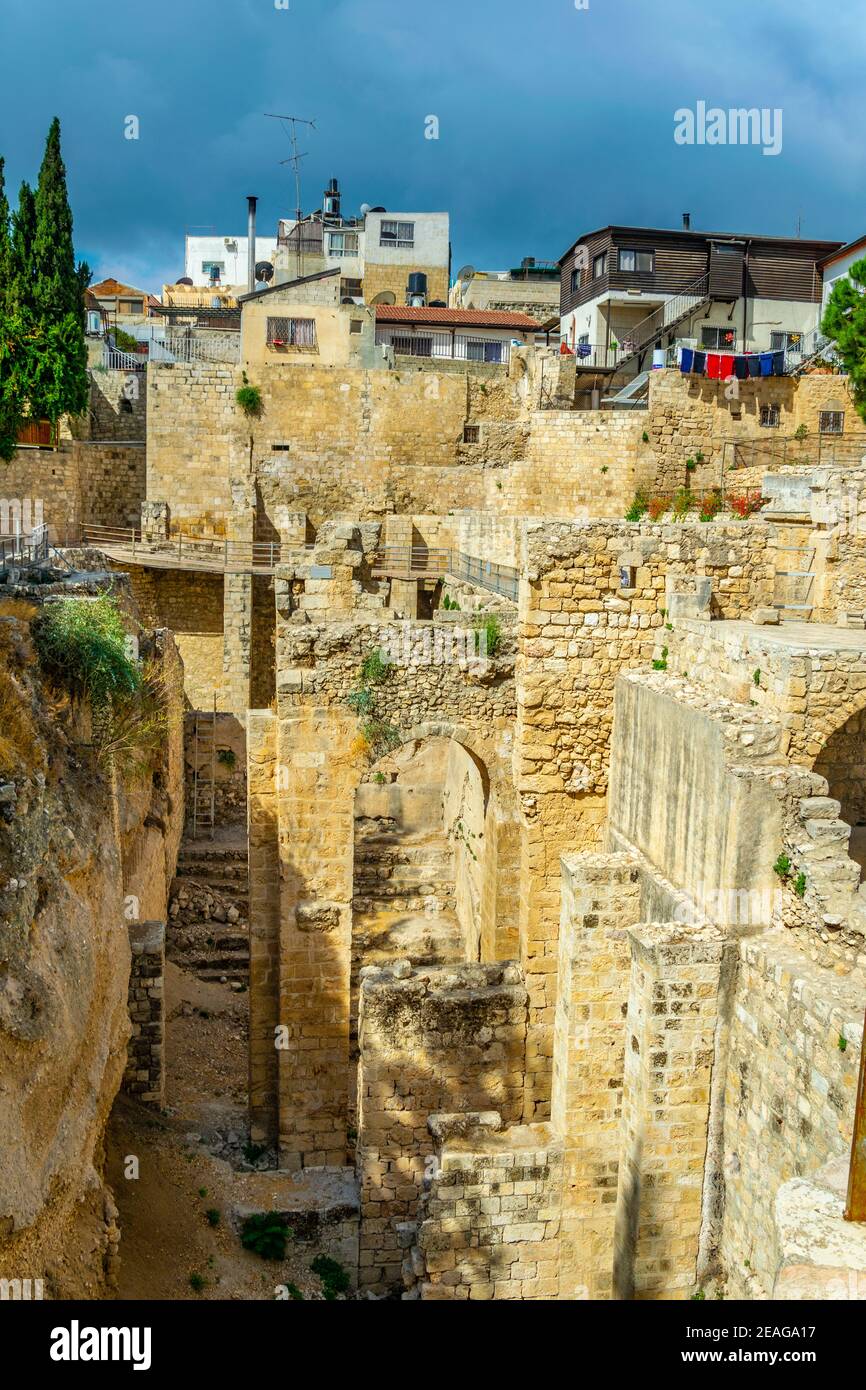 Ruins of pools of Bethesda in Jerusalem, Israel Stock Photo