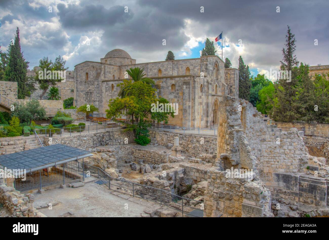 Ruins of pools of Bethesda in Jerusalem, Israel Stock Photo