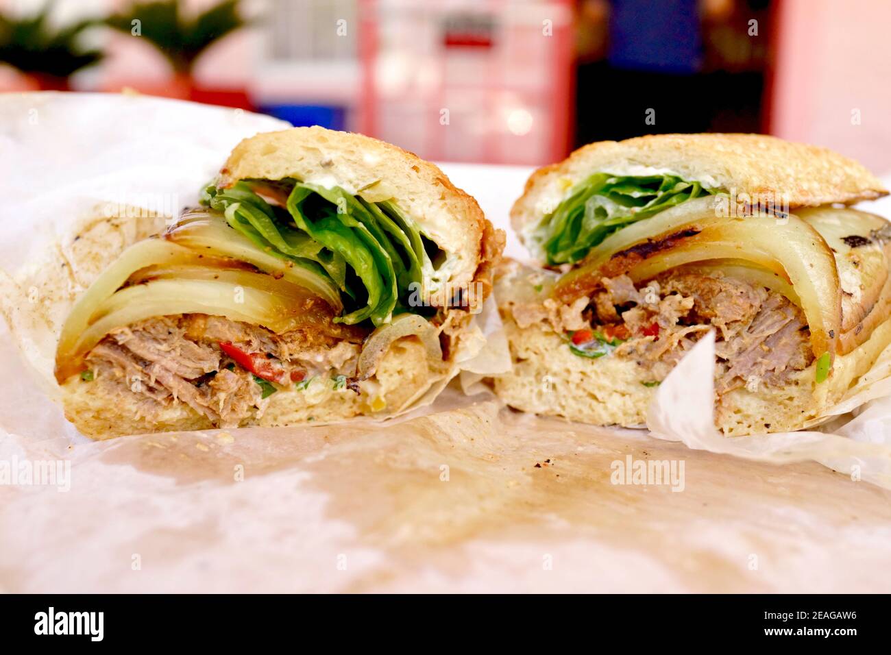 Caribbean Roast Pork sandwich at Bien Caribbean & Latin food restaurant. Located at 1000 Eaton