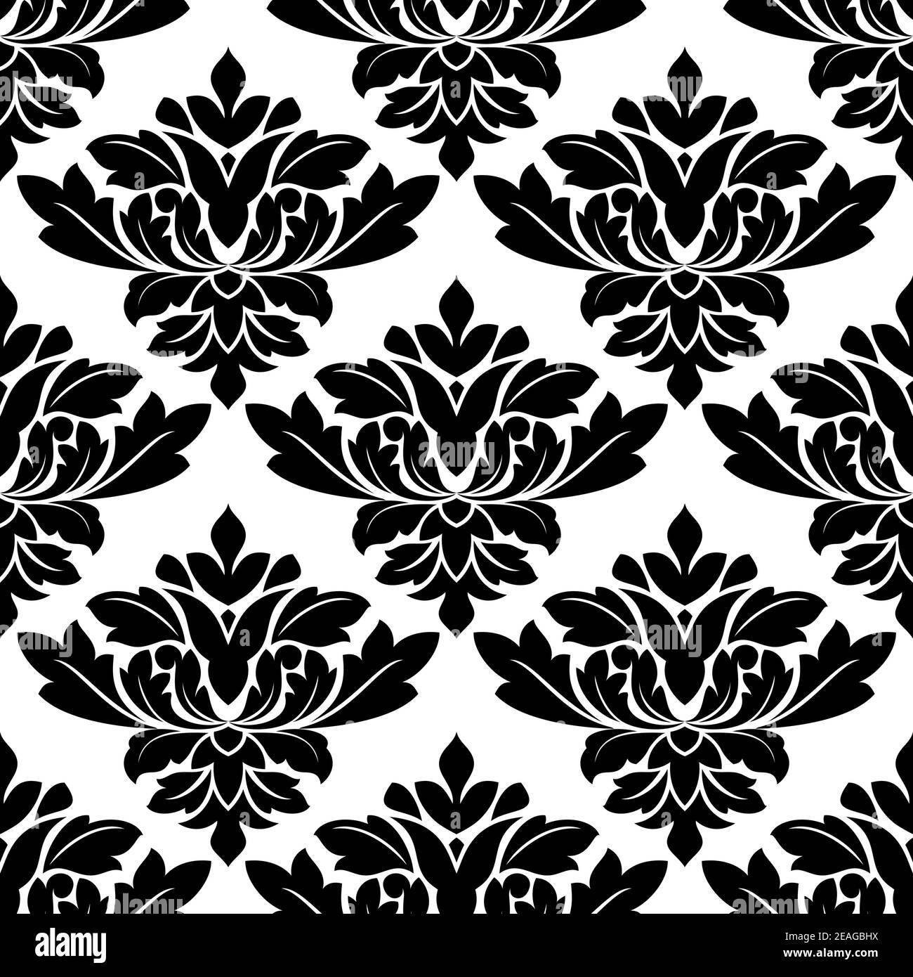 Damask style arabesque seamless pattern with large black and white