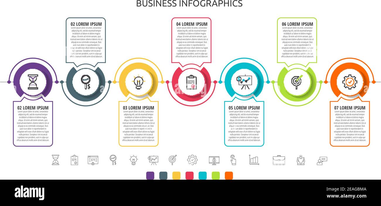Circles vector line infographic with 7 step, icons. Timeline used for ...