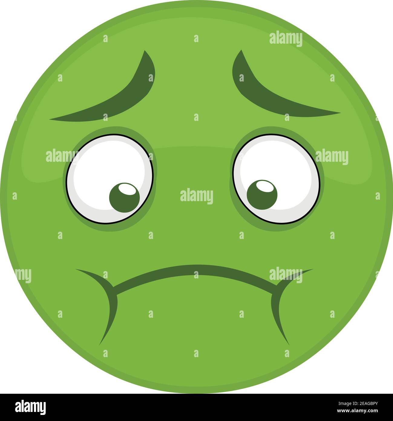 Vector illustration of an emoticon with a green face, with a dizzy and decomposed expression Stock Vector
